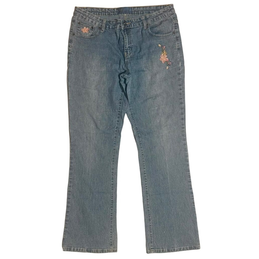 Rustic Jeans Womens Floral Embroidered Light Wash Denim Bootcut Jeans Blue 19x29